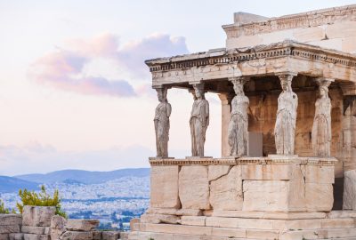 Erechtheion on the Acropolis and view over the city