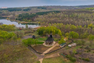 Wooden Church near Chisinau from a birds eye view