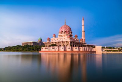 Putra Mosque in Kuala Lumpur reflected in the water
