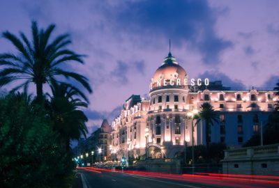 Hotel Negresco at the Promenade des Anglais in Nice at evening