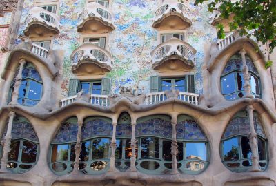 Facade of Casa Batllo (Casa dels ossos) in Barcelona designed by Antoni Gaudi