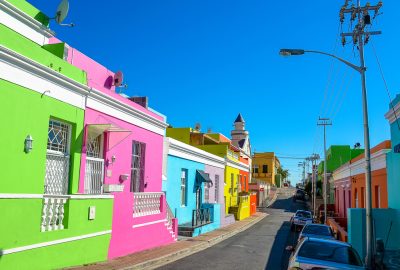 Colourful houses in Bo-Kaap at the foot of Signal Hill in Cape Town