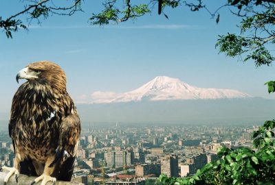 Yerevan city skyline and mount Ararat