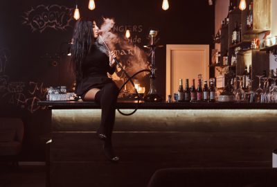 Sexy Armenian girl smoking hookah in Yerevan bar
