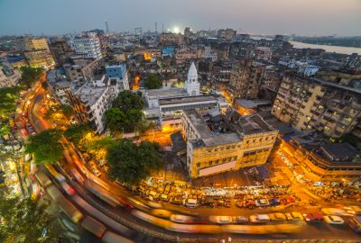 Skyline of Kolkata in beginning of evening including the Armenian Holy Church of Nazarath