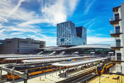 View of Utrecht Centraal, the central railway station of Utrecht